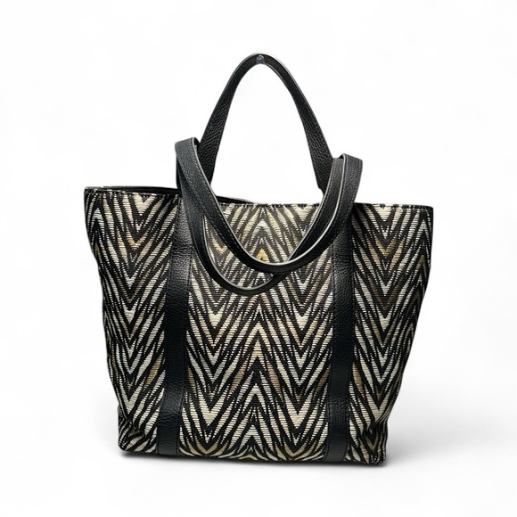 Henri Bendel Black and Tan Chevron Shoulder Tote Bag - Picture 2 of 13